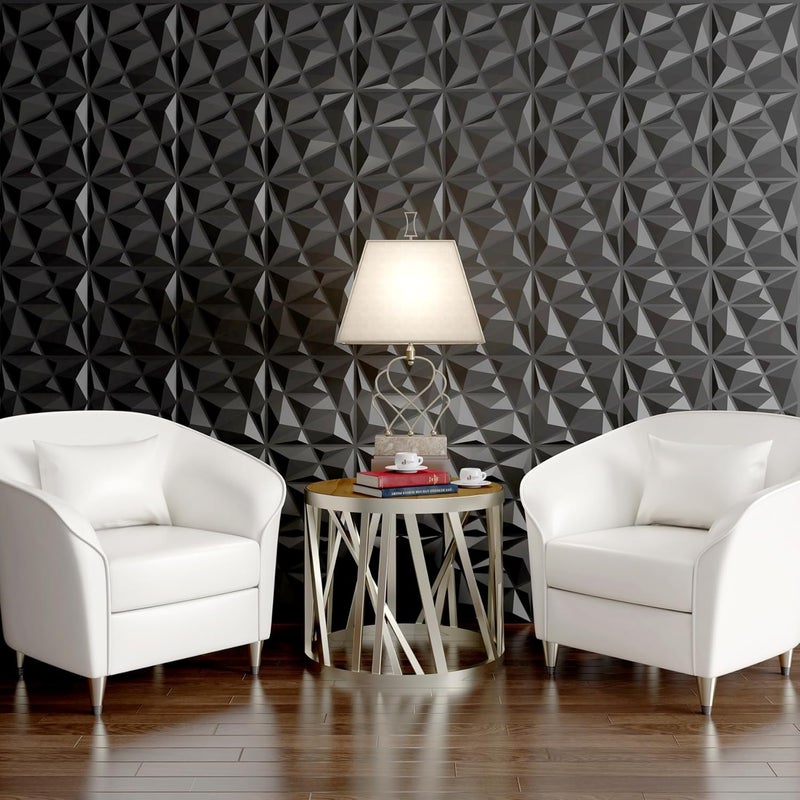 MIX3D 33 Pack 3D Wall Panels, Modern Diamond Textured Design for Interior Wall Decor in Living Room Bedroom Game Room Office Hotel, Black, 12'' x 12'' Cover 32 Sq. Ft - Image 2